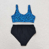 Blue leopard mommy and me women summer swimsuit