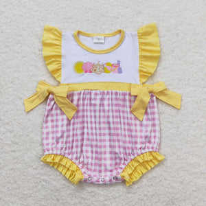 SR0701-- short sleeve Beach toy embroidery girls romper