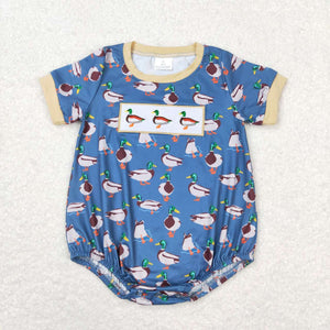 Short sleeves embroidery duck ruffle baby boys summer romper