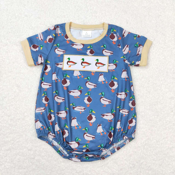 Short sleeves embroidery duck ruffle baby boys summer romper