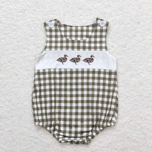 Sleeveless olive plaid duck baby boys summer romper