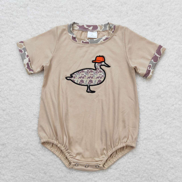 Short sleeves embroidery camo duck hat baby boy romper