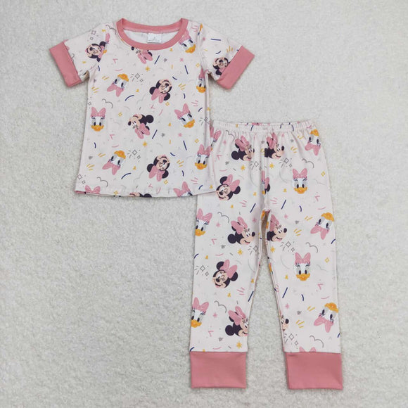 Pink short sleeves mouse kids girls pajamas