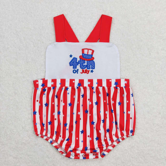 SR0810-- 4th July embroidery red striped girls romper