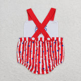 SR0810-- 4th July embroidery red striped girls romper