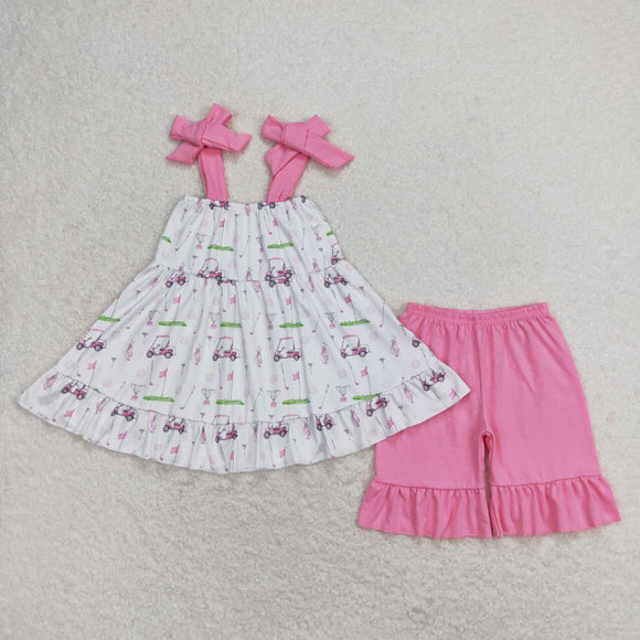 Pink straps golf tunic ruffle shorts girls clothes
