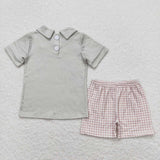 Short sleeves old story top plaid shorts boys clothes