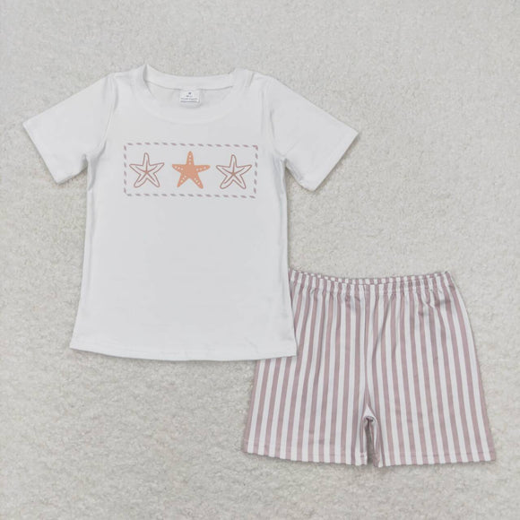 White starfish top stripe shorts boys summer outfits