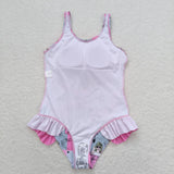 pre order Sleeveless pink plaid floral singer girls summer swimsuit