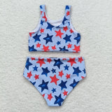 Sleeveless stars girls 4th of july swimsuit set