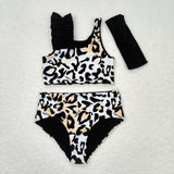 Sleeveless leopard baby girls summer 2 pcs swimsuit