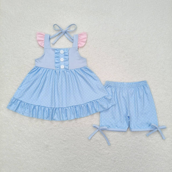 light blue polka dots tunic shorts princess girls summer set