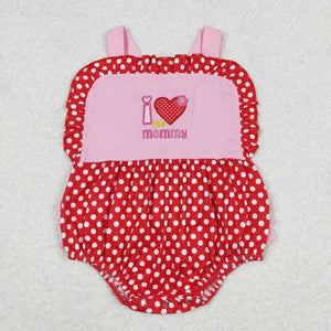 embroidery I love my mommy heart polka dots baby girls romper