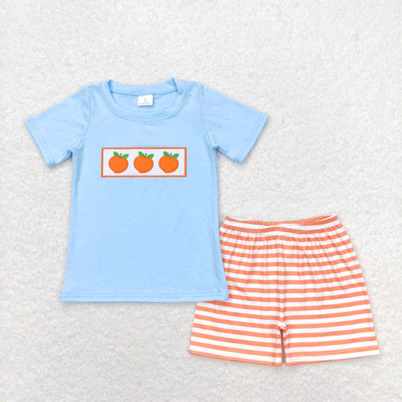BSSO0417--Embroidery  summer peach blue boy outfits
