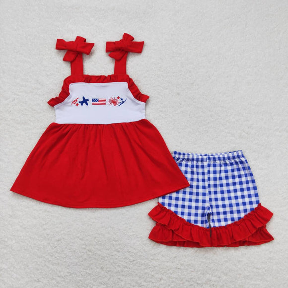 Red flag suspender tunic shorts girls 4th of july outifts