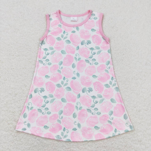 Pink sleeveless floral baby girls summer dress