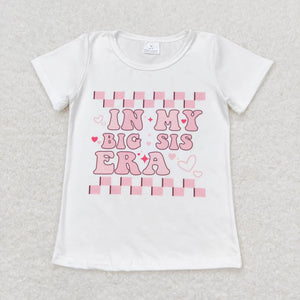 Short sleeves pink plaid big sister singer girls shirt