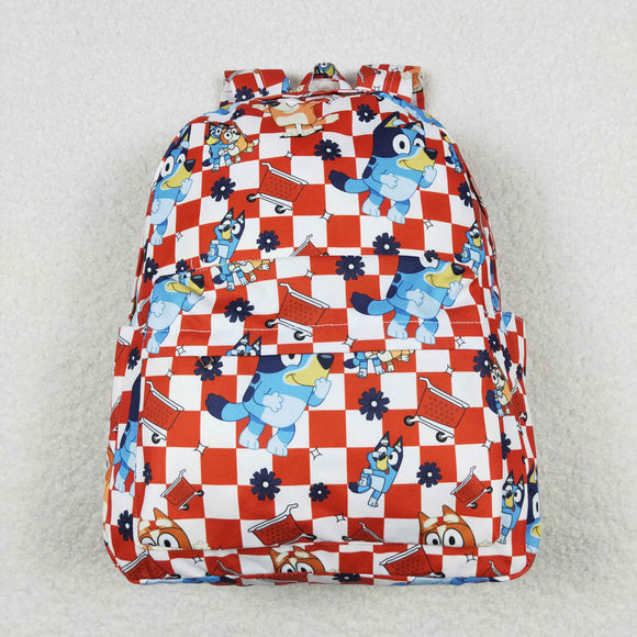 Red plaid cart dog kids backpack 13.2*5*17 inches