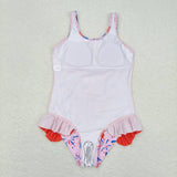 Sleeveless pink popsicle firework girls 4th of july swimsuit