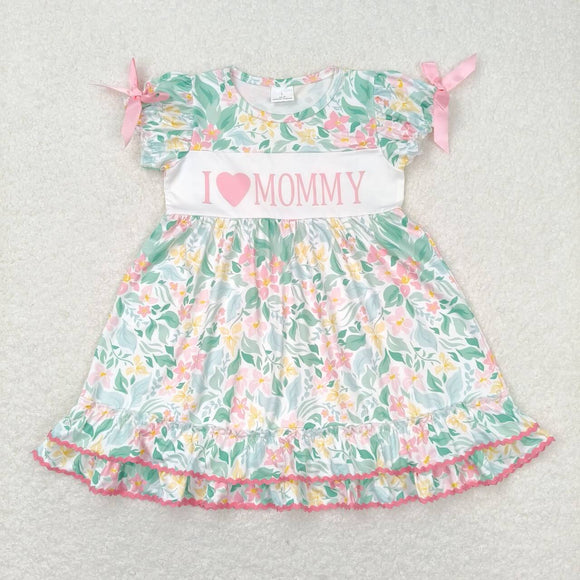 Short sleeves floral  I love mommy girls mother's day dress