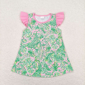 Flutter sleeves green pink watercolor girls shirt