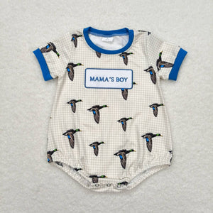 Embroidery Short sleeves plaid mama's boy duck baby boy romper
