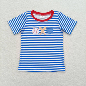 Stripe baseball short sleeves kids boys shirt