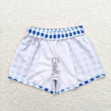 Blue plaid kids boy summer swim trunks