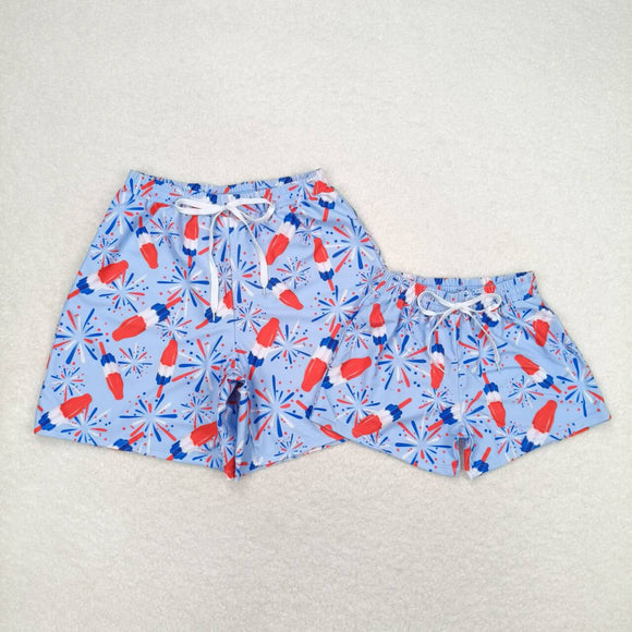 4th of July firework  print kids and adult summer Swimming trunks
