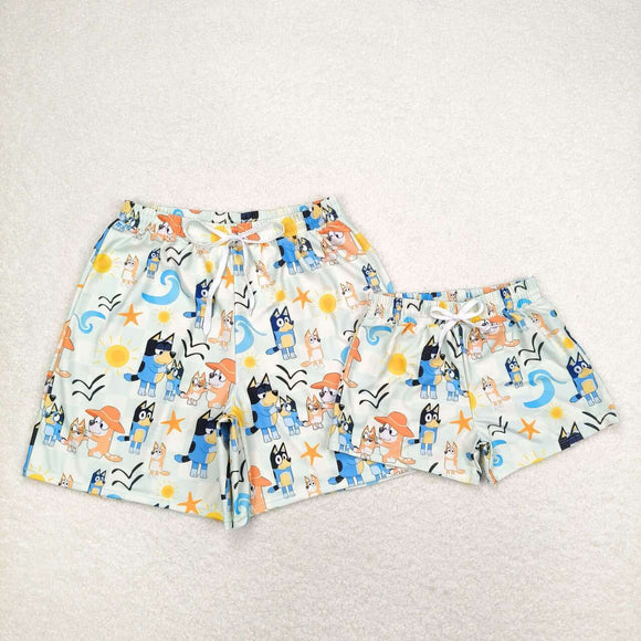 cartoon dog  print kids and adult summer Swimming trunks