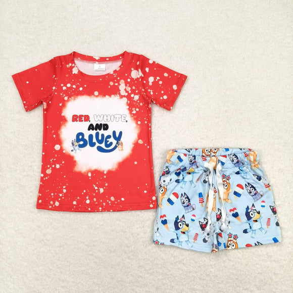 BSSO0516- 4th of July cartoon dog red boy outfits