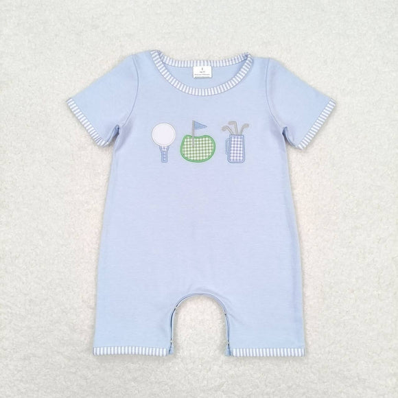 Embroidery Light blue short sleeves golf baby boys romper