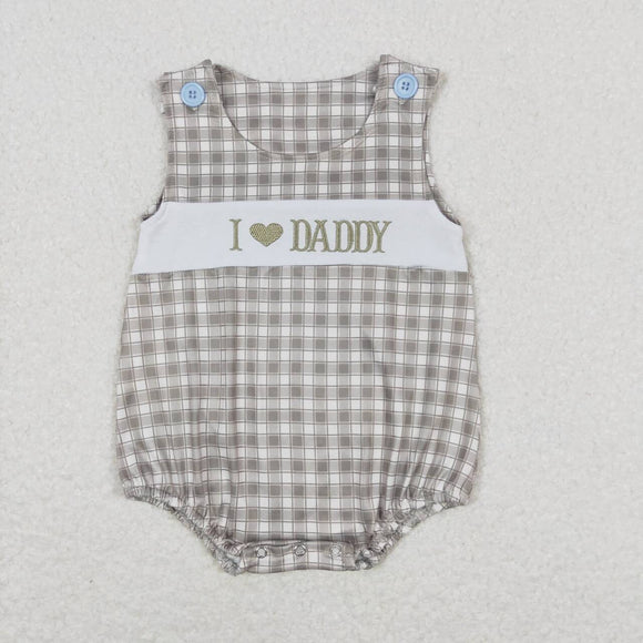 Sleeveless plaid Embroidery I love DADDY baby boys romper