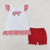 Flutter sleeves flag tunic ruffle shorts girls patriotic set