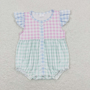 Flutter sleeves pink mint plaid baby girls summer romper