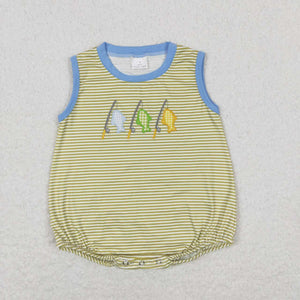 Sleeveless stripe embroidery fishing baby boy summer romper