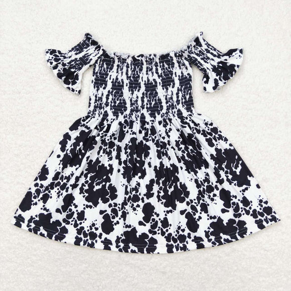 Black cow print short sleeves girls summer dress