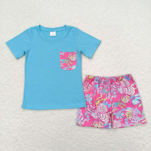 Blue pocket top watercolor shell shorts boys clothes