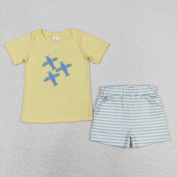 Yellow airplane top stripe shorts kids boys clothes