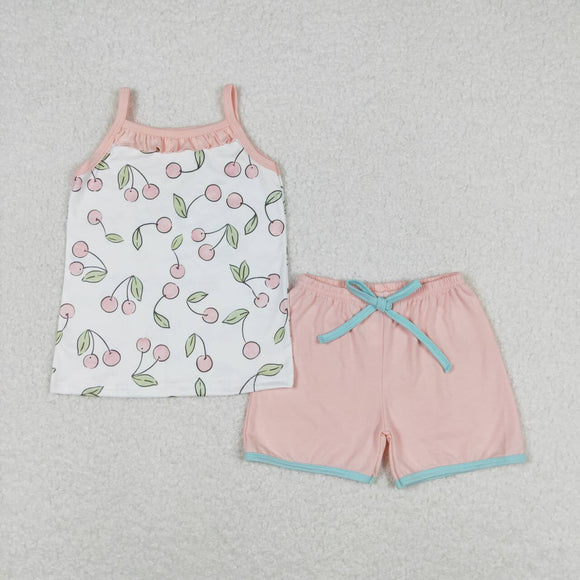 Cherry ruffle top shorts girls summer clothing