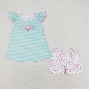 Embroidery Stripe octopus tunic stars shorts girls summer clothes