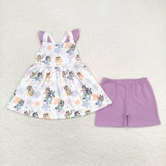 Flutter sleeves floral dog tunic lavender shorts girls clothes
