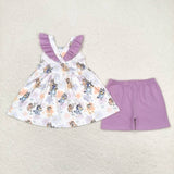 Flutter sleeves floral dog tunic lavender shorts girls clothes