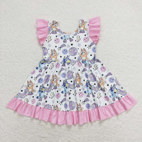 GSD1062 pearl cartoon dog  floral baby girls summer dress