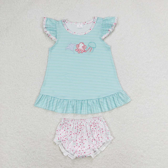 Embroidery Stripe octopus top stars bummies baby girls clothes