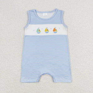 Sleeveless stripe boat baby boys summer romper