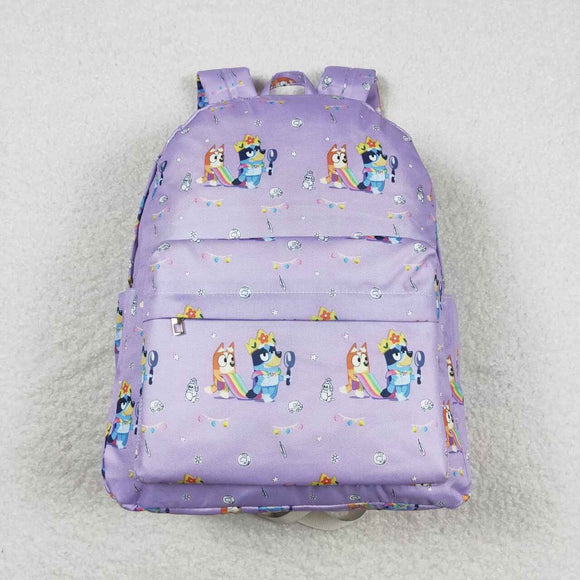High quality blue dog cartoon purple print backpack