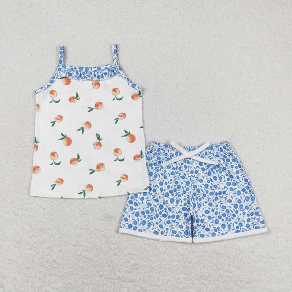 Peach ruffle top shorts girls summer clothing