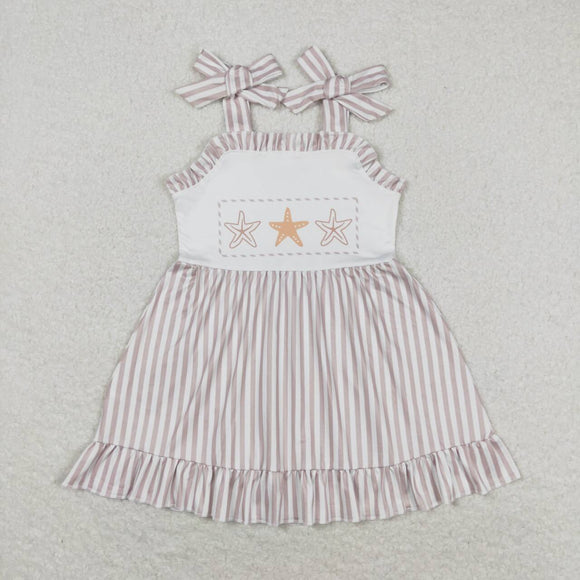 Straps starfish stripe ruffle girls summer dresses