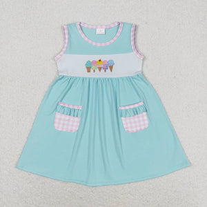 Sleeveless embroidery popsicle pockets baby girls summer dress